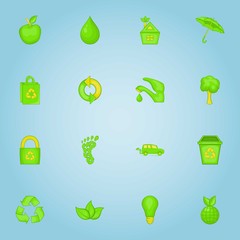 Ecology icons set. Cartoon illustration of 16 ecology vector icons for web