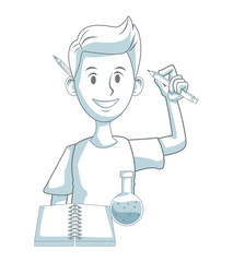 Chemistry student with flask and book vector illustration graphic design
