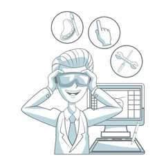 Graphic designer working with computer vector illustration graphic design