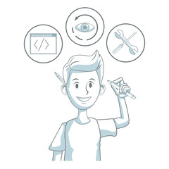 Code programmer working cartoon vector illustration graphic design