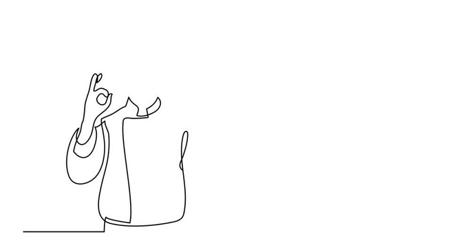 Self drawing animation of continuous line drawing of french chef showing ok sign