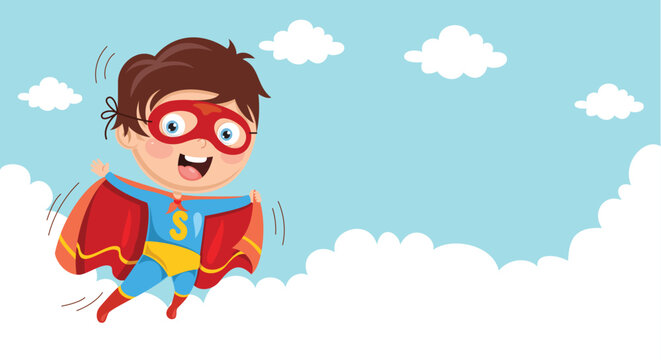 Vector Illustration Of Superhero Kid