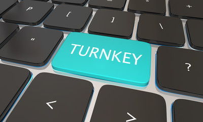 Turnkey Easy Simple Service Computer Laptop Button 3d Render Illustration