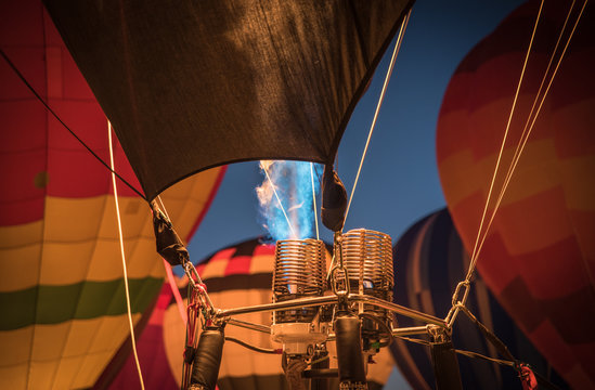 Close Up Of Hot Air Balloon Fire In Albuquerque, New Mexico. 