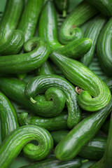 fresh, green cucumbers on the weekly market, can be used as background 