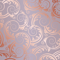 Seamless rose gold swirls and leaves pattern