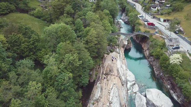 the blue river Verzasca and ponte dei salti - Lavertezzo Ticino - Switzerland 
