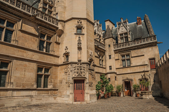 Gothic facade of the Cluny Museum, with a rich collection of medieval art artifacts in Paris. Known as one of the most impressive world&rsquo;s cultural center. Northern France.