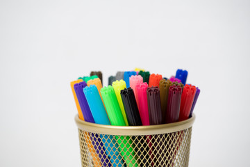 Colored markers in pencil case