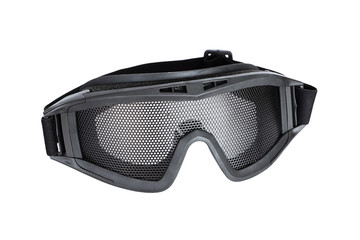 Metal mesh goggle for airsoft gun safety isolated on white