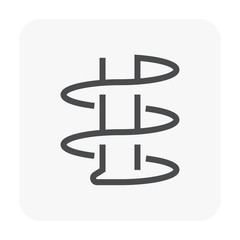 Earth auger drill bit vector icon. Spiral equipment tool. Parts of drilling rig for geotechnical engineering, mining, construction and water work by drilling into soil, ground, hole. Editable stroke.