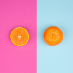 Citrus minimal summer idea, creative fruit trendy vivid background, duo tone, punchy pastel