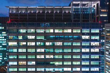 Skyscrapers illuminated at night in Tokyo, Japan