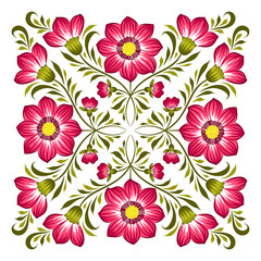 Floral background in ukrainian national style. Petrykivka painting. Vector Illustration