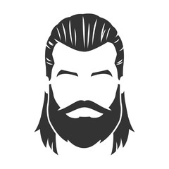 Vector of bearded man face, with mustache, long hair
