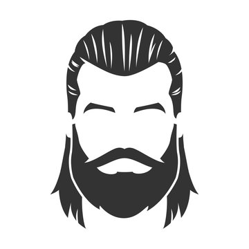 recommend clip art: Vector of bearded man face, with mustache, long hair
