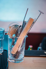 cocktail tools in glass