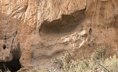 Animal petroglyph. Ancient Pueblo etching located at Bandelier National Monument, Los Alamos, New Mexico.
