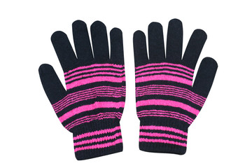 Multipurpose black  gloves with pink edge isolated on white background 