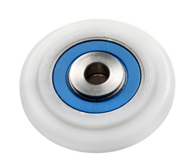 Close up view of ball bearing on white background