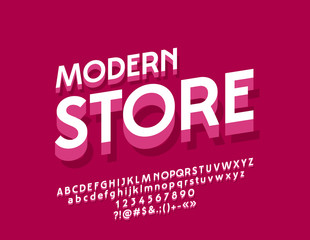 Font with text Modern Store. Vector set of 3D Alphabet Letters, Numbers and Symbols.