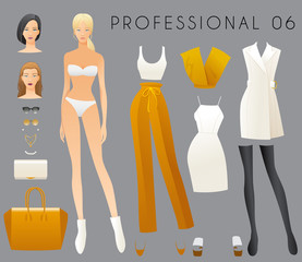 Body Template with Outfits and Accessories for Professional Look : Vector Illustration
