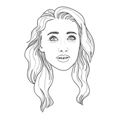 Illustration of young woman looking up dreamily