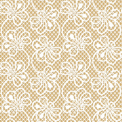 Seamless flower lace pattern on beige background