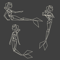Set of polygon linear graphic mermaids