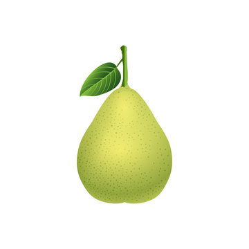 fresh pear with green leaf