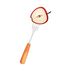 fresh apple fruit in fork vector illustration design