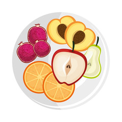 delicious set fruits in dish healthy food vector illustration design