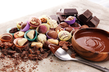 a lot of variety chocolate pralines, belgian confectionery gourmet chocolate