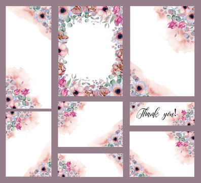 Fototapeta Watercolor wedding invitation cards templates set