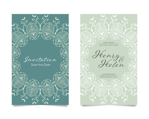 Obraz na płótnie Canvas Wedding invitation card Mandala design template green color vector illustration. Marriage save the date.