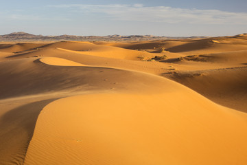 Fototapeta na wymiar deep orange colors of sand dunes in Sahara desert in Morocco
