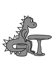tisch essen hunger warten sitzend stuhl groß comic cartoon lustig clipart wyvern lindwurm mystisch fantasy Drache