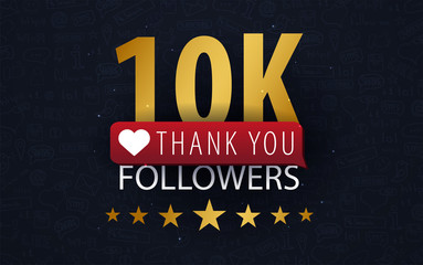 10k Followers illustration with thank you on a button. Vector illustration
