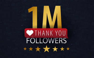 1 million Followers illustration with thank you on a button. Vector illustration