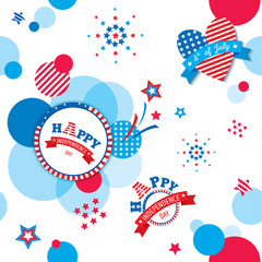 Obraz premium Illustration vector of Happy Independence day celebration of USA decorated with circle and flag design for seamless pattern.