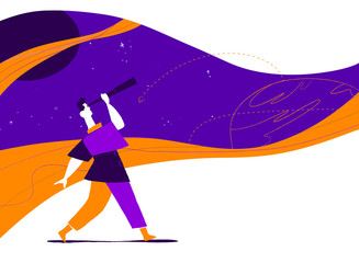 Astronomo che studia il cosmo attraverso il cannocchiale