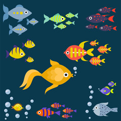 Naklejka premium Aquarium ocean fish underwater bowl tropical aquatic animals water nature pet characters vector illustration
