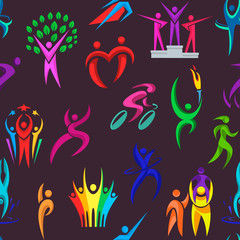 People logo sport vector fitness logotype sportsman winner and competition human people icons illustration isolated abstract people silhouette seamless pattern background