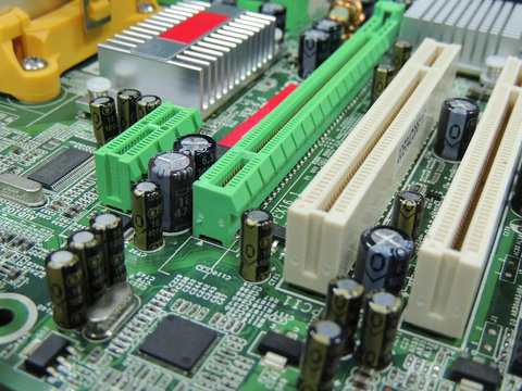 PCI slots and components on computer motherboard royalty free stock photo 