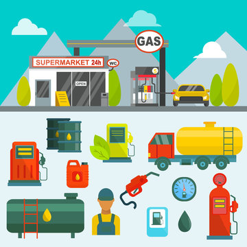 Oil tank in cargo service terminal piping factory power system fuel storage gas oil station steel chemical pump vector illustration. Petroleum technology factory gas oil station transportation