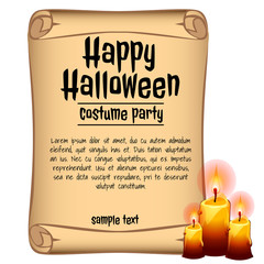 Poster on theme of the Halloween holiday. Sketch with space for text on old paper sheet. Vector illustration.