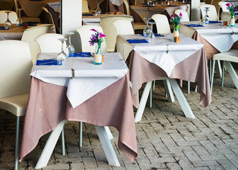 Tables at Cozy street cafe in Siracusa