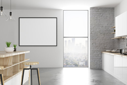 Modern kitchen with blank billboard