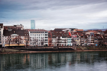 Fototapeta na wymiar Waterfront in Old City Basel Switzerland