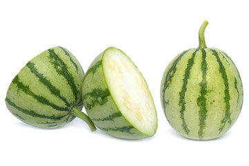 Young watermelon fruit on white background
